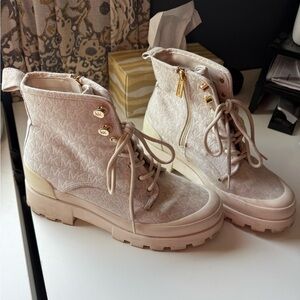 Michael Kors Cream Lace-Up Ankle Boots